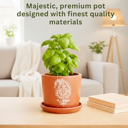 Image of Urban Upvan Terracotta Flower Pots for Garden, Dining Table & Home Decor | Elegant Planter for Living Room & Indoor Plants| Paisley