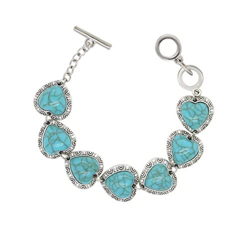 Love Heart Turquoise Link Statement Bracelets Bohemian Style Gemstone Chain Cuff Bracelets For Women Girl Fashio Elegant Shiny Jewelry Gift (Blue) #TOP8