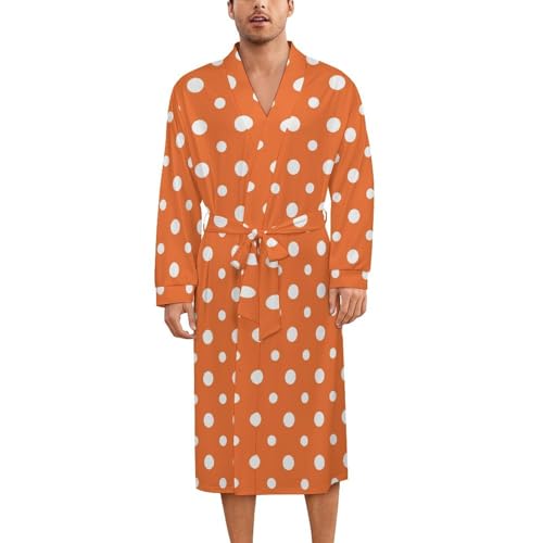 Robe de nuit en soie homme et femme : kimono léger imprimé pois orange et blanc