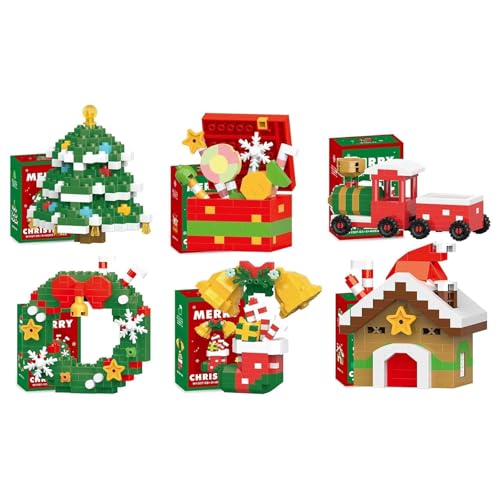 Puzzle de construction de micro-briques de Noël Père Noël Renne Assemblage de briques modèle 3D Mini figurines de construction pour cadeau garçon fille (6 pièces-A)