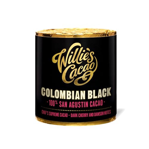 Willies Cacao - 100% Cacao - Colombian Black 100% San Agustin Cacao - 180g- Cherry & Damson Notes - For Cooking Baking Drinks - Vegan & No Added Sugar