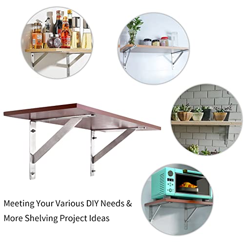 Yumore Shelf Bracket 14", Max Load: 550Lb Heavy Duty Stainless Steel Solid Shelf Support Corner Brace Joint Right Angle Bracket, Pack Of 2 #TOP5