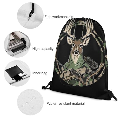 Breathable Drawstring Backpack, Camouflage American Flag Hunting Camo Deer Black Unisex Fashion Waterproof Large Capacity Draw String Bag, Reusable Sackpack with Sturdy Cord for Daily Use4