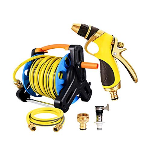 Yougou01 Garden Hose Water Frame Set, Car Wash Water Gun High Pressure Coil Racks Home Garden Watering Flowers Clean PVC Water Pipes Gold-plated Water Guns 50m Water Pipes,Hardy