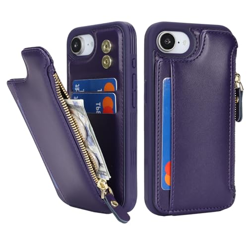 Étui iPhone 16e porte-cartes Cavor, housse portefeuille cuir antichoc violet femme