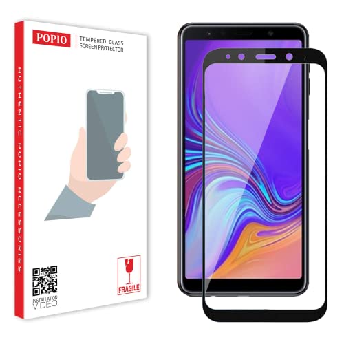 POPIO Military-Grade Gorilla Tempered Glass For Samsung Galaxy A7 (2018) (Black) 9H Hardness, Edge-to-Edge Full Coverage, Anti-Scratch, Bubble-Free, Ultra Clear HD Glass, Oleophobic Coating, Face ID Compatible
