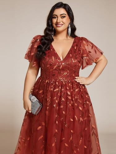Image of Ever-Pretty Womens Embroidered Tulle Plus Size Cocktail Evening Party Dress A-Line Midi Wedding Guest Dresses for Curvy Women