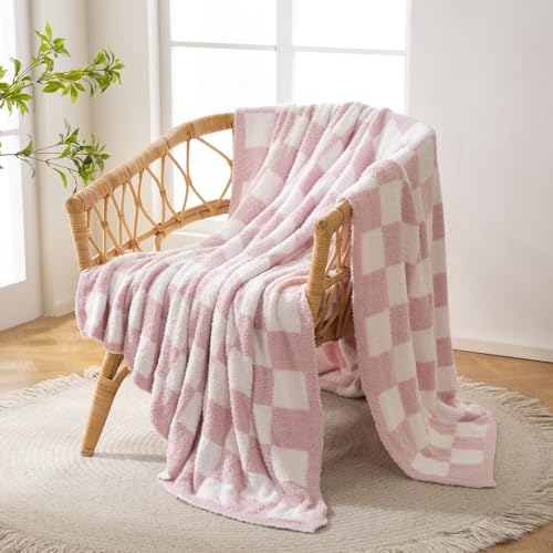 Couverture réversible plaid rose jeté de lit canapé flanelle échiquier - 6