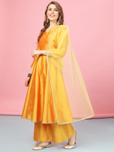 Image of A.T.U.N. (ALL THINGS UBER NICE) Cotton Women Anarkali Paneled Kurta With Palazzos & Dupatta