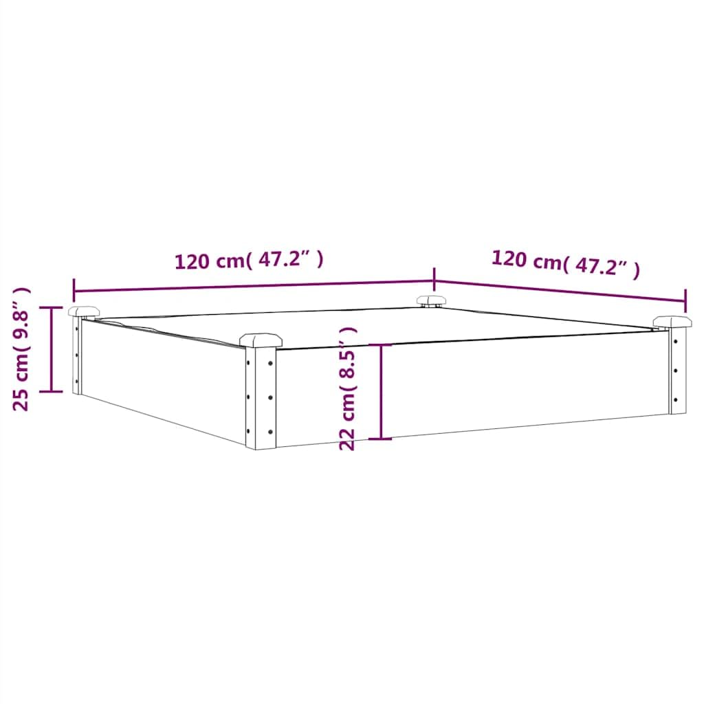 vidaXL Jardinera arriate Forro Madera Maciza Abeto marrón 120x120x25cm, Jardinera de Verduras, arriate de Madera Maciza, macetero de Hierbas
