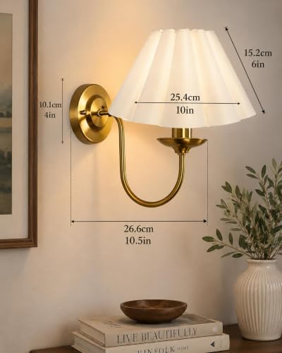 Image of Homesake Antique Brass Wall Sconce Light with Black Floral Fabric Shade, Vintage E27 Wall Light Fixture, Industrial Gold Wall Lamp for Bedroom, Living Room, Hallway, Bathroom & Home Decor