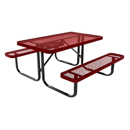 COATEDOUTDOORFURNITURE Heavy-Duty Portable Outdoor Kids Table, Expanded Metal Kids Picnic Table, Commercial-Grade Picnic Table, Made in America (4ft Rectangular, Childrens, Textured Burgundy)