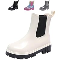 DRECAGE Ankle Wellies Wellington Boots Women Waterproof Short Chelsea Ladies Welly Rain Boots White Size 5.5 UK