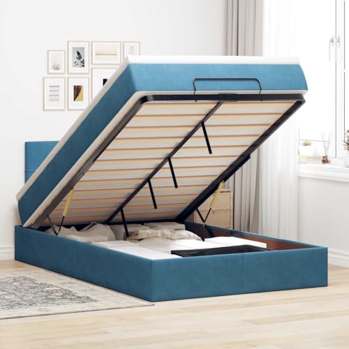 Genérico Cama otomana con colchón 120x190 cm Terciopelo Azul Oscuro,Mobiliario,Camas y Accesorios,Camas y somieres-3311763