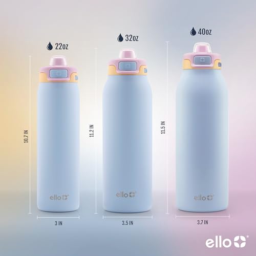 Image of Ello Pop & Fill Insulated Stainless Steel Water Bottle with Quick Fill Lid, Leakproof Locking, Sip or Chug Spout, BPA-Free, Double Wall Vacuum Insulated for Sports, Travel & School- 22oz / 32oz / 40oz