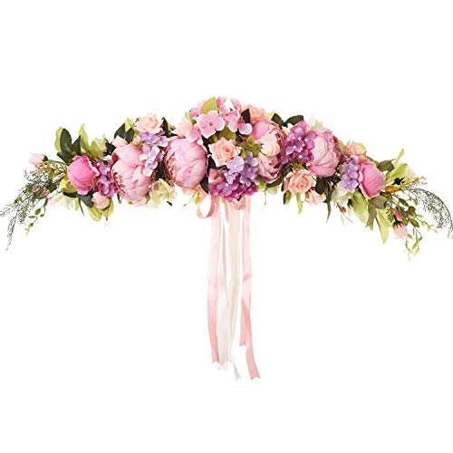 DearHouse Artificial Rose Flower Swag, 25 Inch Decorative Swag with Fake Roses, Green