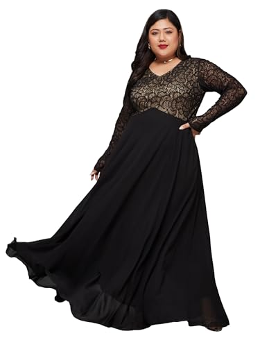 Image of Miss Chase A+ Women's Floral Printed Relaxed Fit V -Neck 3 /4Th Sleeve Georgette Maxi Dress