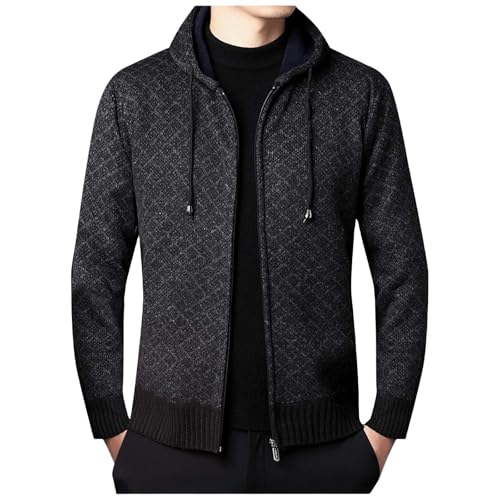 Mens Cable Knit Cardigan Sweater Drawstring Lightweight Solid Knitwear Outwear with Pockets