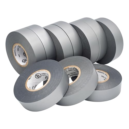 Image of TradeGear Gray 10 Pack - UL Listed Colored Electrical Tape, 60 ft x 3 /4 in, 600V, Flame Retardant, Waterproof, Rubber Adhesive - Phase Marking, Wire ID, Automotive