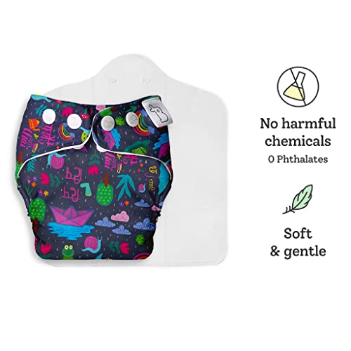 Image of SuperBottoms UNO Freesize Cloth Diaper | Cloth diaper for babies 0 to 3 years | Washable & Reusable cloth diaper | Comes with cloth diaper inserts | 1 Organic cotton Soaker + 1 Booster (RimZhim)