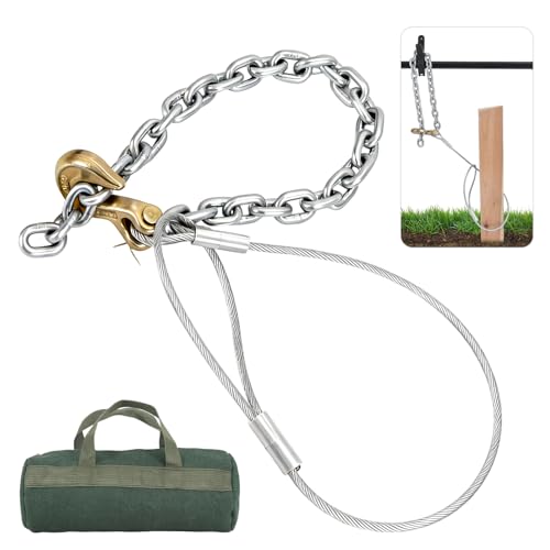 Fence Post Remover Tool with Galvanized Cable & Chain Works with Any Farm Jack/Lever to Extract 4x4 Fence Poles (Even Broken) Works as a Fence Post Puller Stump Puller Tree Puller for DIY & Farm Use