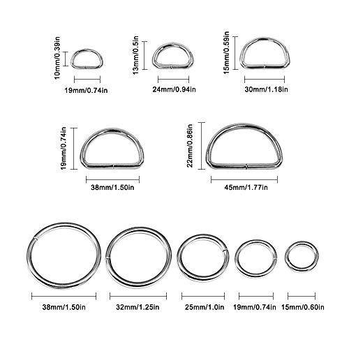 SENHAI 50 Stück Sortiert Splitter-O-Ring & 20 Stück Mehrzweck Metall D Ring zum Hardware Kunst Nähprojekte Handgemachte DIY Zubehör