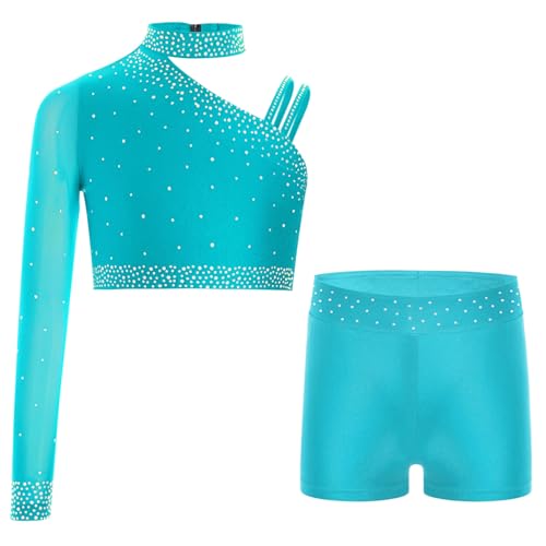 Kids Girls Two Piece Dance Workout Set Crop Top with Shorts Gymnastic Tracksuit Tumbling Outfits2
