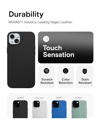 MOFT Magnetic Case for iPhone 15 Plus Compatible with MagSafe, MOVAS Vegan Leather Case Cover, Touch Sensation - Image 3