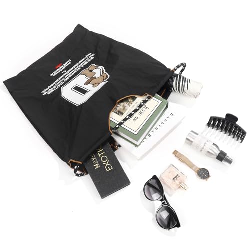 Women Fashion Handbag Embroidered Skateboard Bear Nylon Handbag Designed for Shopping Travel Beach and Birthday Gifts (Skateboard Bear-black-004)4