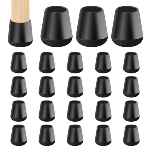 24 Piezas de Protectores de Pies de Sillas, Tapas de Silicona Negro con Fieltro Recubierto, para Patas Redondas y Cuadradas, Protección contra Rayones y Ruido - Negro