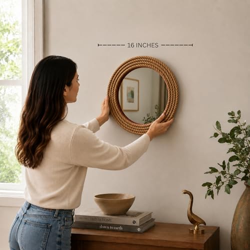 Image of Nagina International Hand Crafted Nautical Premium Wall Decor Rope Accentuated Mirror | Maritime Sailor's Decor Gifts & Collectibles (16 Inches)