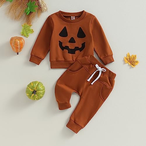 Lucikamy Toddler Baby Boy Halloween Outfit Long Sleeve Ghost/Pumpkin Sweatshirt Tops Elastic Pants 2Pcs Fall Winter Clothes thumb #1