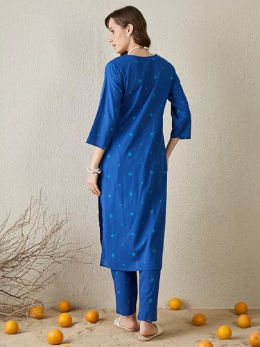 Image of INDO ERA Women's Pure Cotton Floral Printed Straight Kurta & Pant Set (IEAI12023)