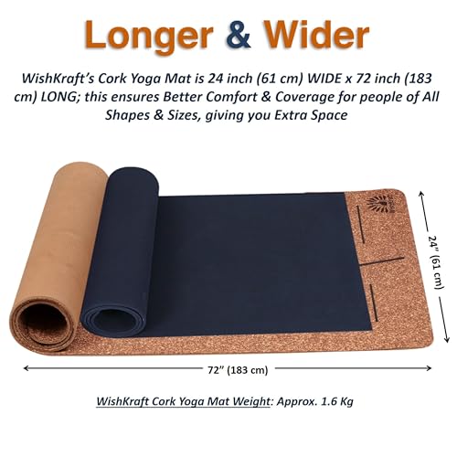 Image of WishKraft Premium Cork Alignment Yoga Mat 5mm Thick | Non-Slip Eco-Friendly Sweat-Resistant Anti-Skid Exercise Mat for Women & Men | Ideal for Yoga, Pilates, Meditation, Home & Gym Workouts (CorkAlignmentMat)