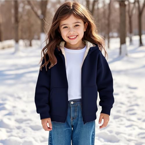Kids Fleece Jacket Unisex Sherpa Lined Zip Up Hoodie Boys Girls Winter Warm Hooded Sweatshirt with Pockets2