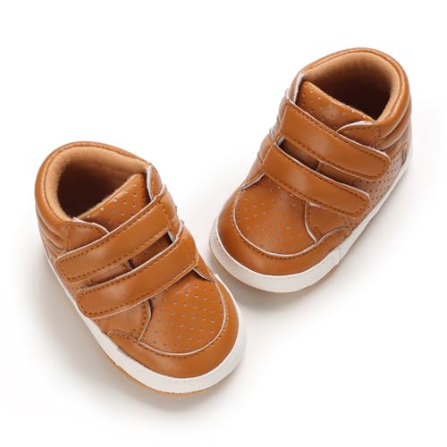 Image of Clowora Baby Boys Girls Shoes Non-Slip Rubber Sole Sneakers Infant First Walking Toddler Crib Shoes Newborn Loafers Flats. (16 /Brown,0-6 Months)