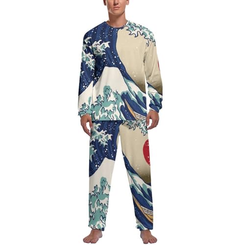 Pyjama homme haut et bas contre le froid nocturne ensemble manches longues vagues du crépuscule