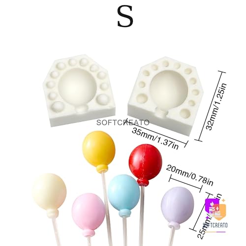 Image of Balloon Shape Silicone Mould for Candle Making | Lollipop Cake Pop Chocolate Fondant Candy Mould | Mini Balloon Candle Mould with Stick DIY Resin Soap Craft (Small)