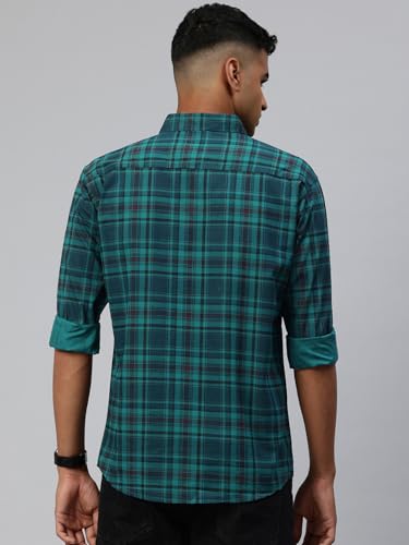 Image of Majestic Man Men Comfort Slim Fit Opaque Checked Pure Cotton Casual Shirt