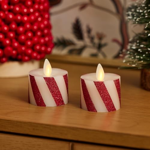 Image of Luminara 2-Pack Moving Flame LED Flameless Tealight (1.4 inch x 2 inch) Battery Operated Plastic LED Flameless Tea Light Smooth (Candy Cane Red)