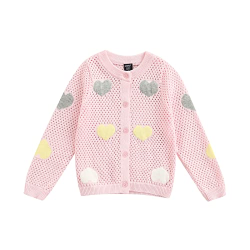Newborn Baby Girls Heart Sweater Button Knitted Sweater Cardigan Infant Fall Cardigan Jackets Valentines Day Clothes (Heart Pink, 8-9 Years)