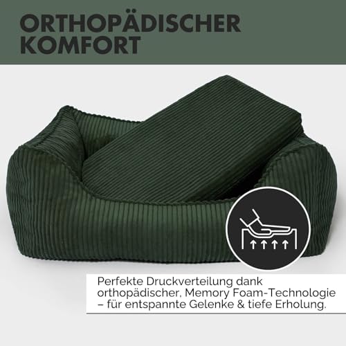 PAW WOW Anton Hundebett | Orthopädisches Hundebett | Hundekörbchen für kleine und mittelgroße Hunde (Olive, 85x65cm)