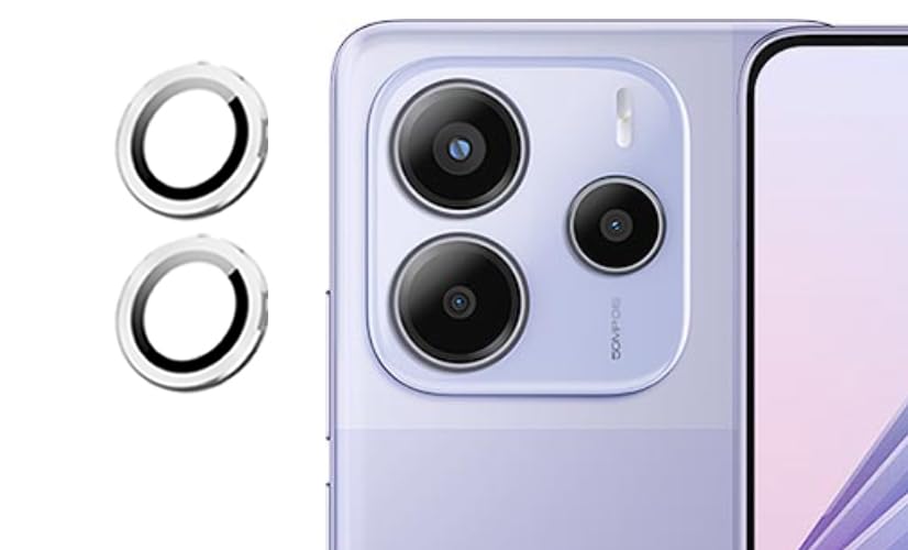 Image of imluckies Camera Ring Lens Protector (Aluminum with Tempered Glass) Compatible for Redmi Note 14 - Silver (Pack of 2 rings)