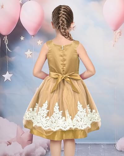 Image of Sunny Fashion Girls Dress Shinning Sequins Beige Tulle Layers Wedding Pageant