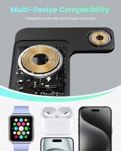 Image of 3 in 1 Wireless Charging Station for Apple Charging Station for Multiple Devices, for iPhone 15 14 Pro Max 13 12 11 Xs Xr X 8 Plus, for Apple Watch Charger Stand 8 7 6 5 4 3 2 Se, for Airpods 3 2 Pro