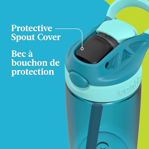 Image of Contigo Kids Aubrey Straw Water Bottle with Leak-Proof Lid, BPA-Free Plastic, Dishwasher Safe, Juniper Jade Vine, 14 oz (414 mL)