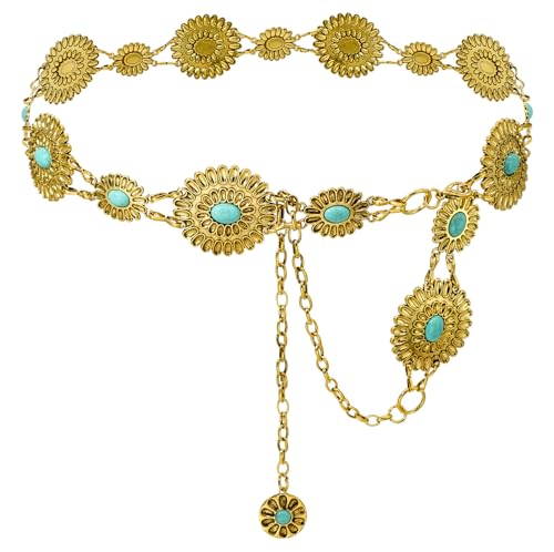 Image of Women's Concho Chain Belt Western Cowgirl Metal Waist Chain Belt for Dress