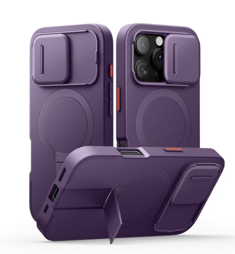 Image of SURITCH for iPhone 16 Pro Case with Slide Camera Cover and Adjustable Kickstand, Compatible with MagSafe, Shockproof Bumper Case Slim Protective Cover for iPhone 16 Pro 6.3 Inch, Dark Purple