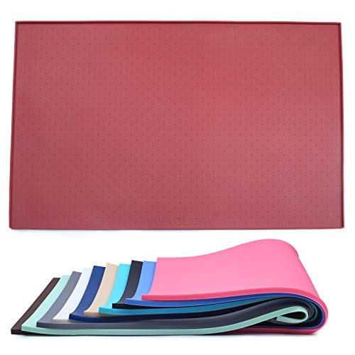 VIVAGLORY Tapis Gamelle Chien et Chat, Tapis du0092Alimentation Imperméable Silicone aux Normes FDA, Petit 48x30cm Tapis Antiderapant Dessous Gamelles pour Animaux, Bourgogne