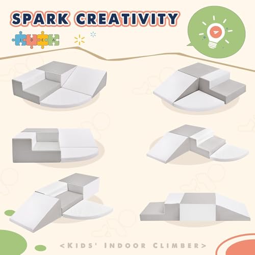 Image of little dove 4-Piece Set Climbing Toys for Toddlers 1-3, Baby Foam Climbing Blocks for Toddlers, Soft Play Toddler Climbing Toys Indoor for Crawling Climbing and Sliding, Foam Play Gym, Gray & White